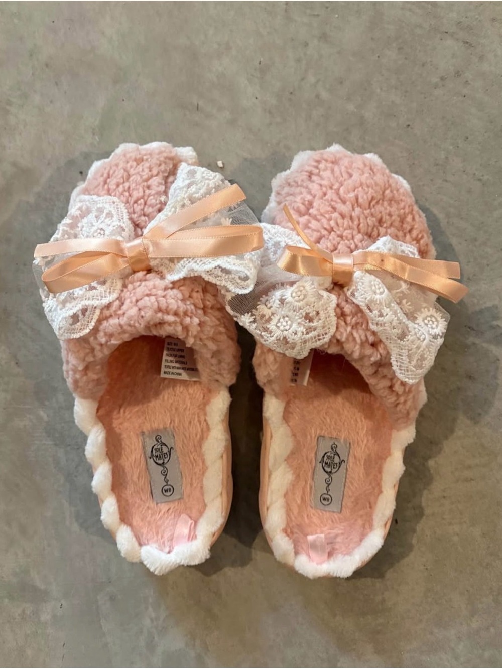 Kids Pink Bow Fleece Slippers